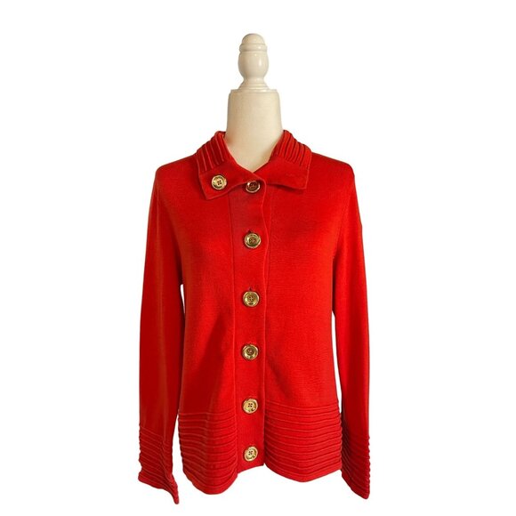 Jones New York Signature Red Gold Button Cardigan | Size M - Picture 2 of 6